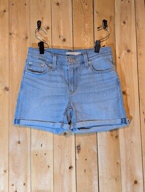 Levi's Mid Length Denim Shorts Light Wash Rolled Cuff Size 26 Classic Boho